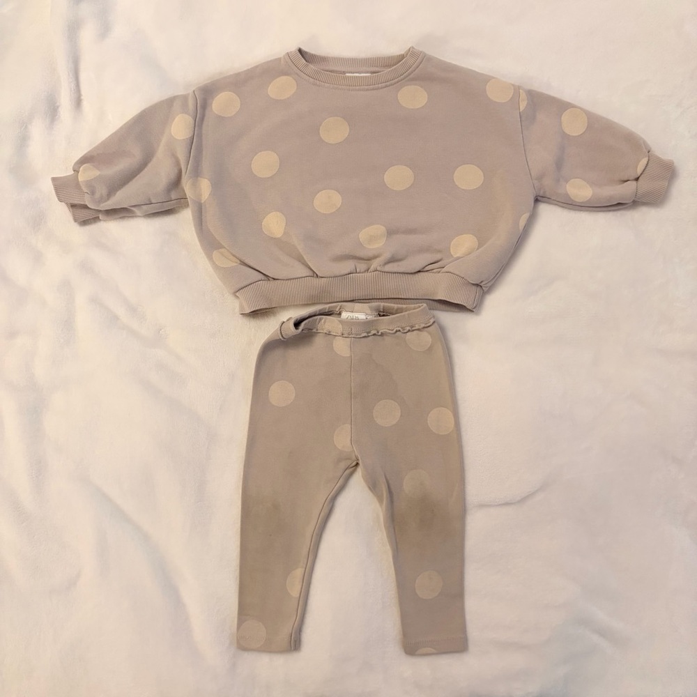 Zara Kids Beige Polka Dot Matching Set